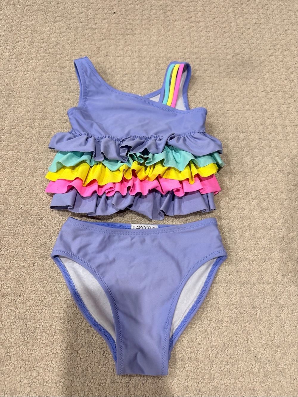 Flapdoodles Ruffle Tankini for Kids with Rainbow Straps and Ruffles